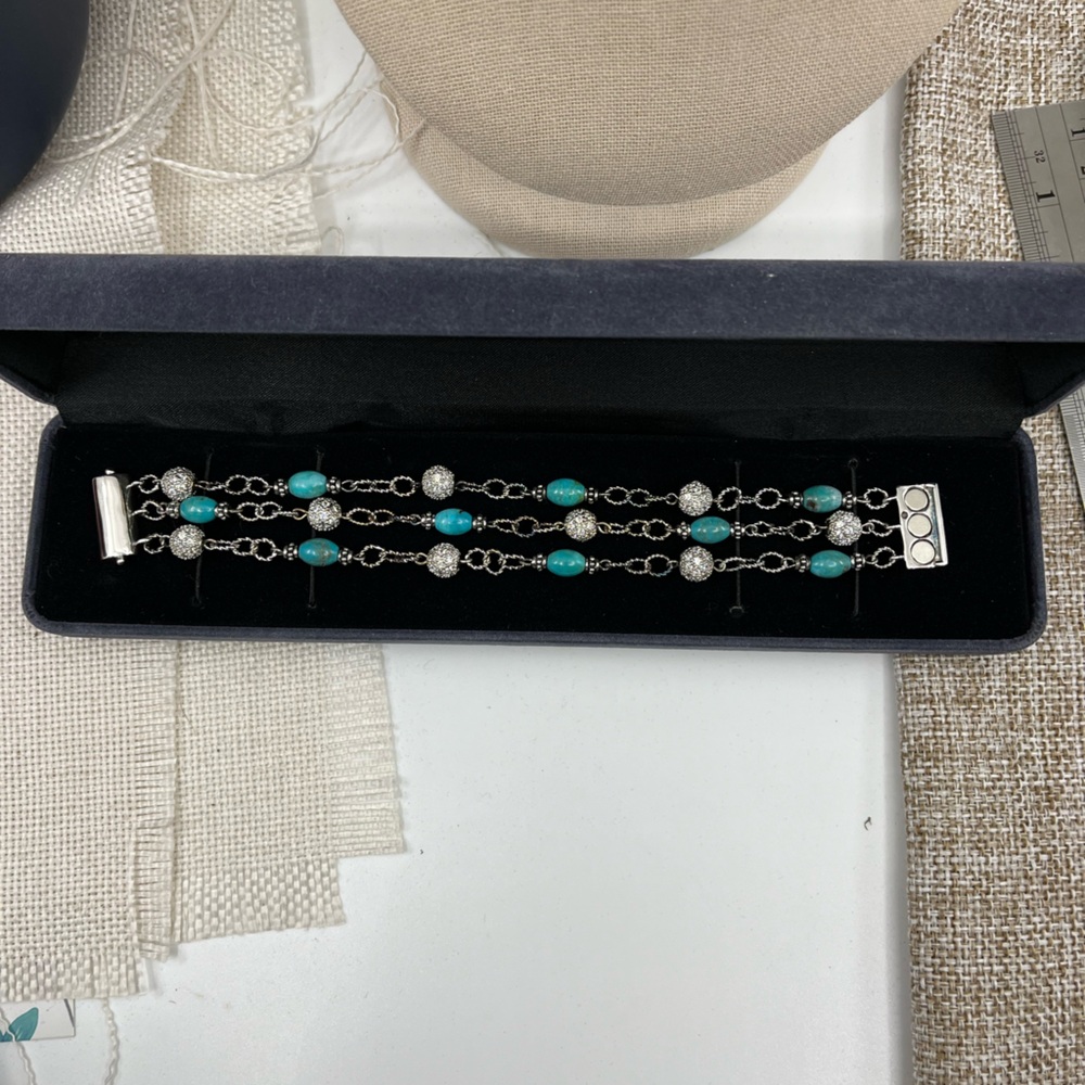 Vintage Joseph Esposito Sterling Silver Turquoise & CZ Bead Bracelet - Picture 13 of 16